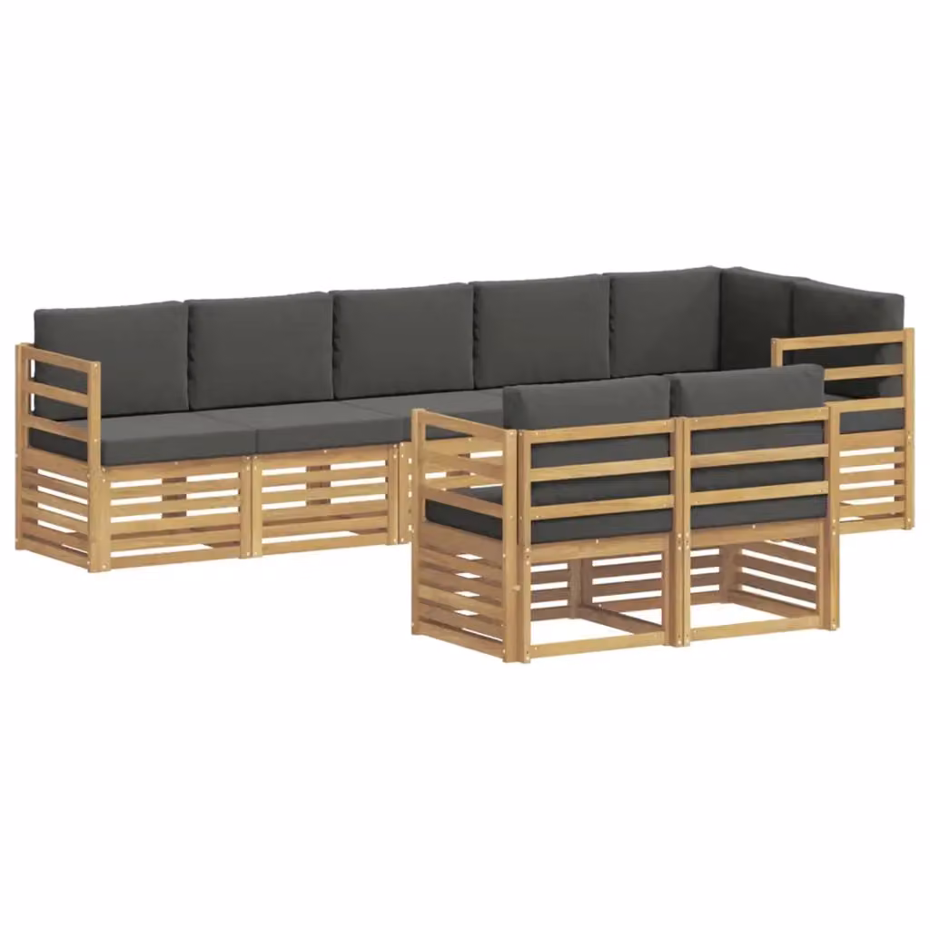 Set di divani da esterno a L vidaXL in legno di acacia con cuscini, Bianco e Antracite – 2