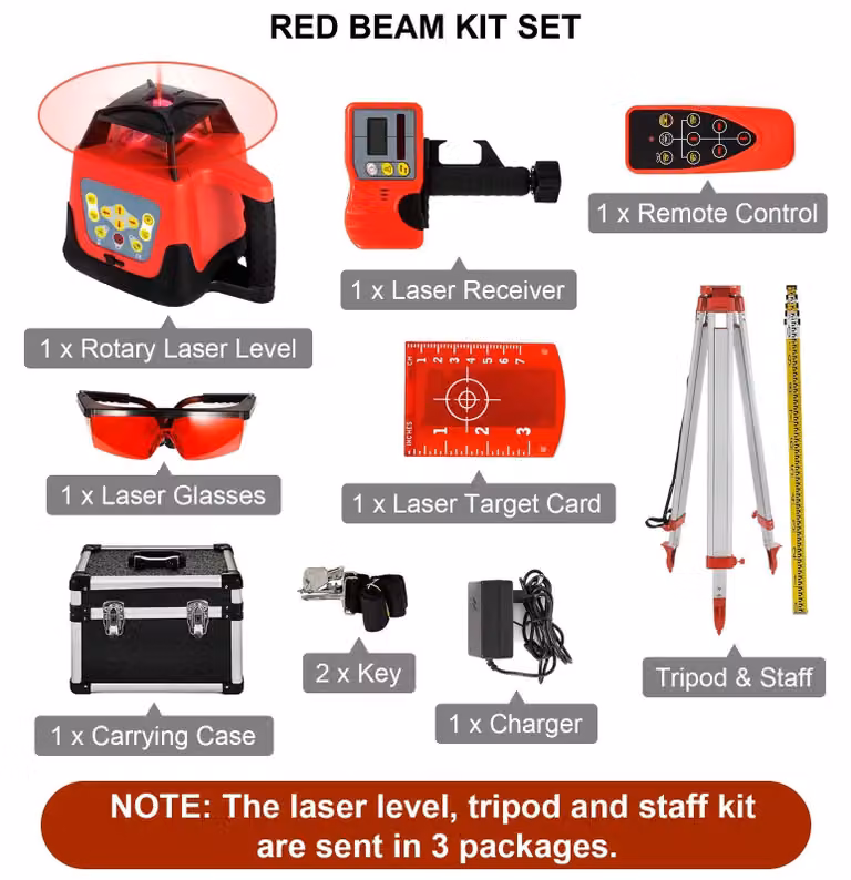 Livella laser rotante – Autolivellante – Portata di 500 metri – Funzionamento orizzontale e verticale – Raggio verde