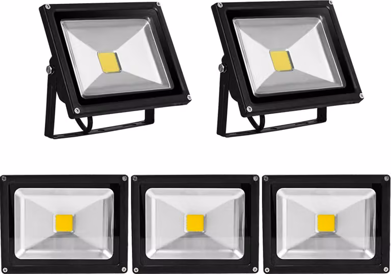Greenmigo 5 pezzi Faretti LED da 20 W, luce bianca fredda, corpo nero, illuminazione di oggetti, faretti da esterno, faretti da parete, proiettori, lampade da giardino, IP65, 85 V-265 V