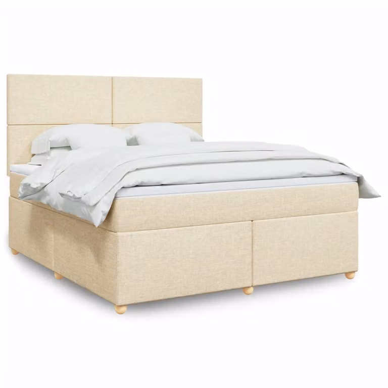 vidaXL Giroletto a Molle Ibrido con Materasso in Tessuto Beige e Bianco L/P: 180 x 200 cm