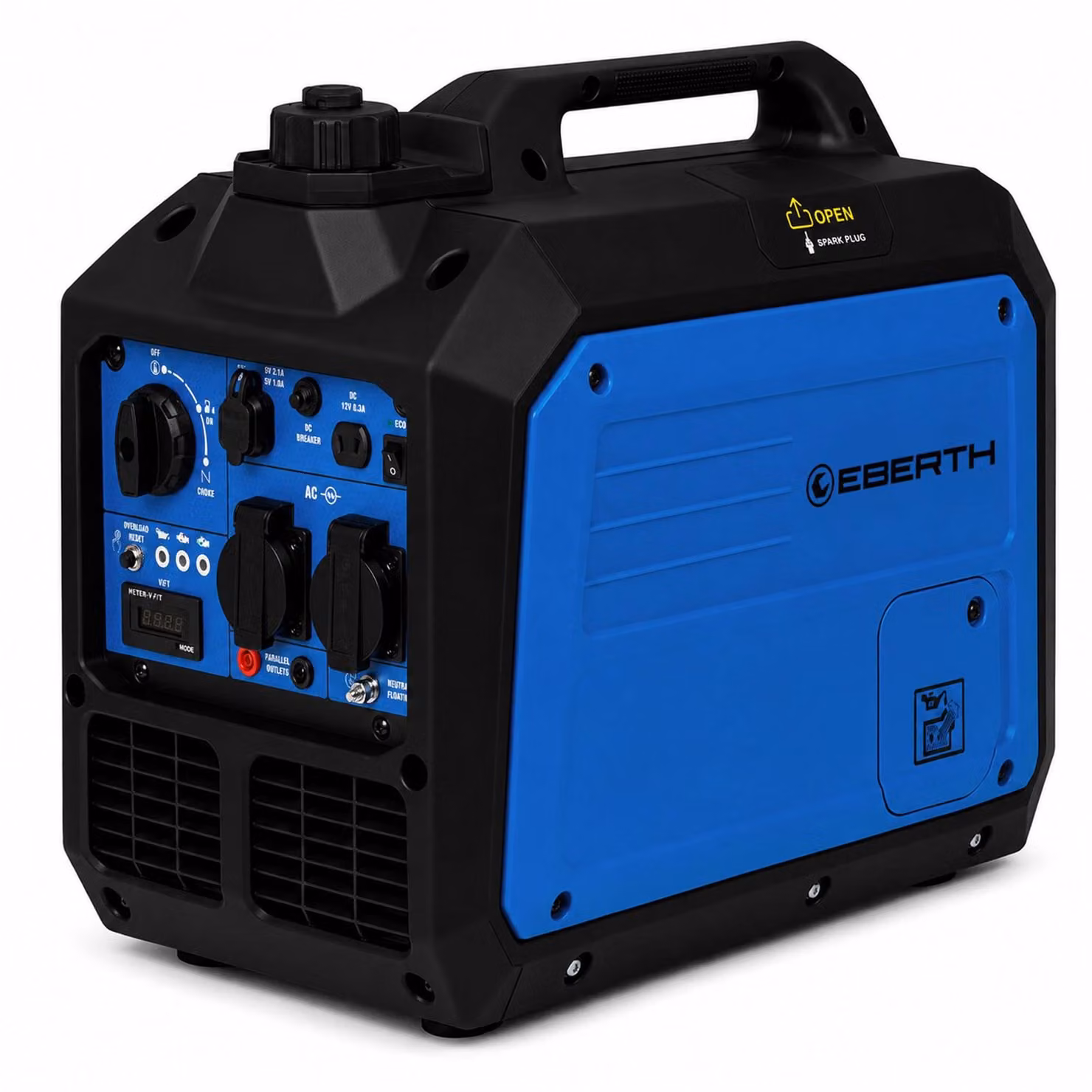 EBERTH, generatore di corrente inverter da 3500 Watt, silenzioso, gruppo elettrogeno di emergenza, motore a benzina a 4 tempi, generatore di corrente con 2 prese Schuko da 230V, connessione a 12V e porta USB