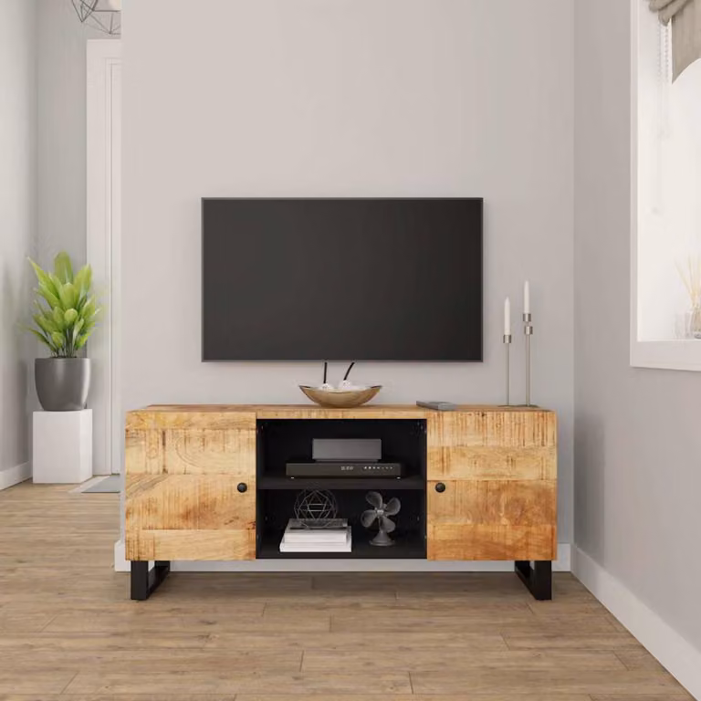vidaXL Mobile Porta TV in Legno di Mango e Metallo, Stile Industrial, Marrone e Nero, L 105 x P 33 x H 46 cm