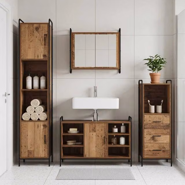 Set di Armadi da Bagno 3 pz Legno antico 40 x 36 x 109,5 cm 3444541