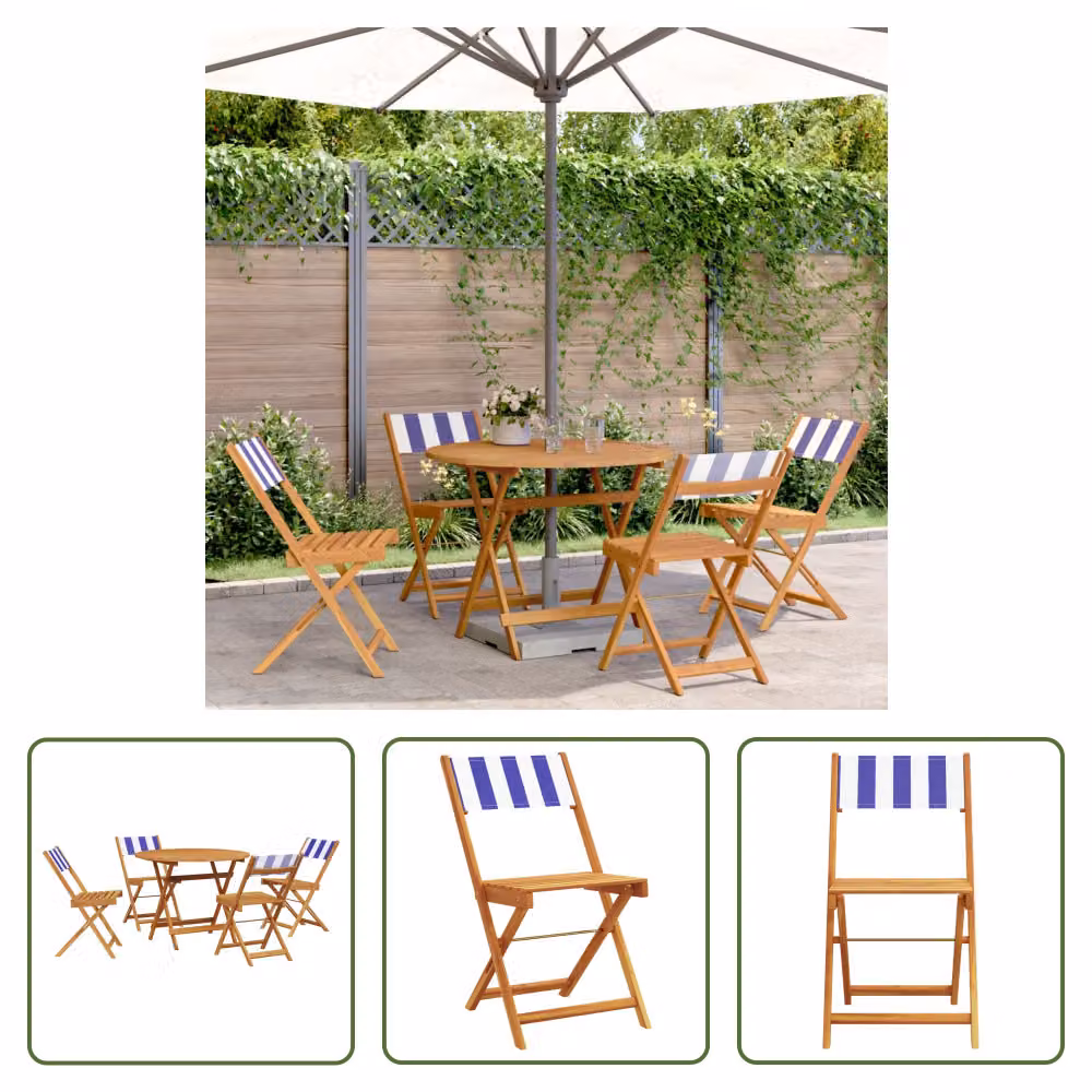 The Living Store Set da pranzo da giardino 5 pezzi in tessuto e legno massiccio blu e bianco