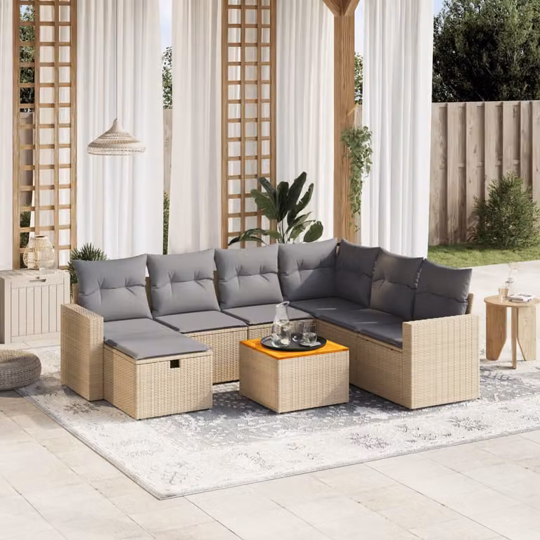 vidaXL Set Divano da Giardino a L 8 pz con Cuscini Beige e Grigio in Polyrattan e Acciaio