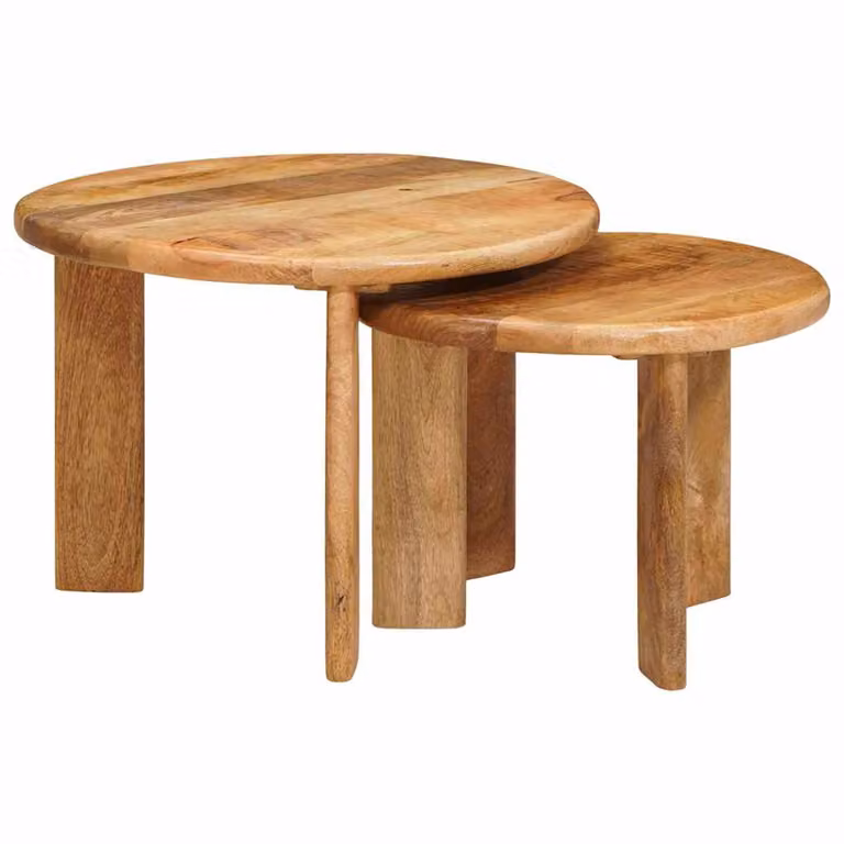 Set di 2 tavolini da caffè nido vidaXL in legno di mango marrone con piano rotondo, Diametro: 50 cm, Altezza: 40 cm