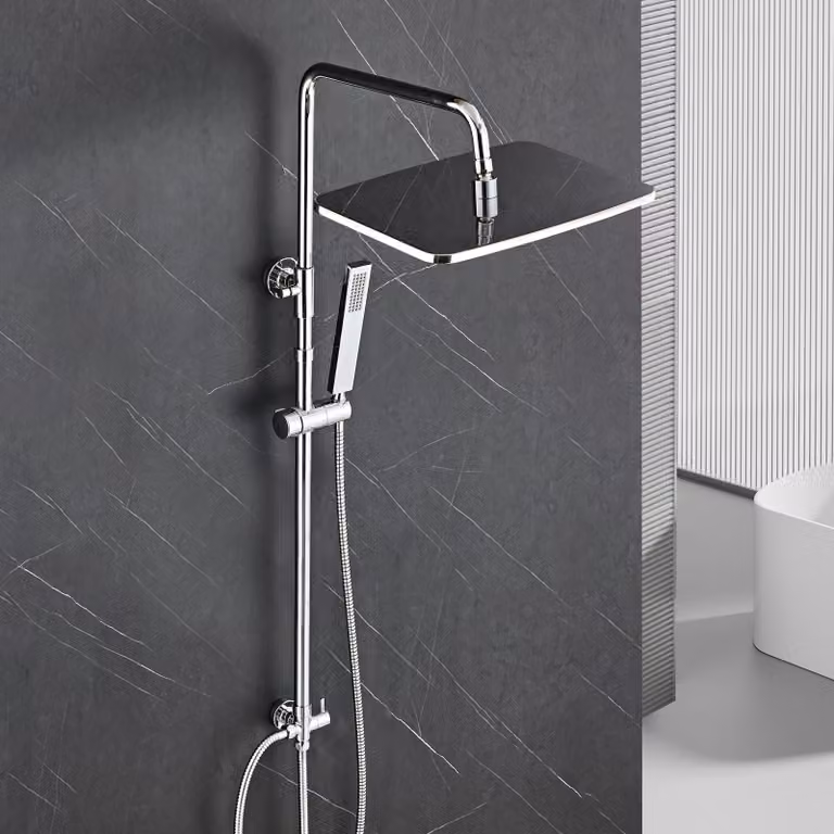 Sistema doccia a pioggia JOHO in acciaio inossidabile senza rubinetteria, set doccia a pioggia cromato, asta doccia regolabile in altezza da 74 a 114 cm, soffione XXL 35x25 cm