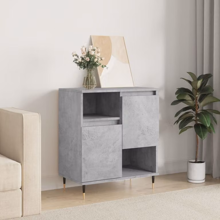 Credenza moderna vidaXL in legno multistrato e metallo, colore grigio, L 60 cm x P 35 cm x H 70 cm