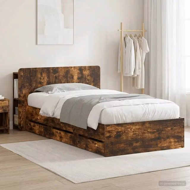 Struttura del letto con stoccaggio e testata Rovere Fumo 3433922
