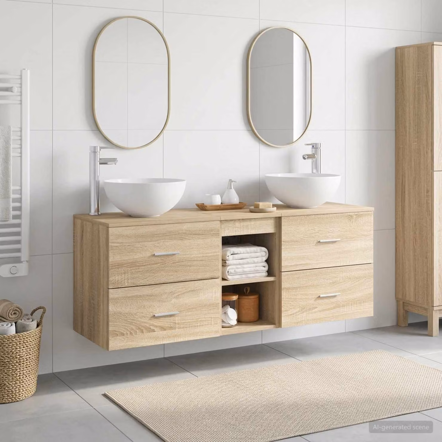 Set di mobili da bagno moderno vidaXL composto da 3 pezzi in legno marrone con vanità e pensili a parete L/P/H: 49,5 x 41 x 64,5 cm