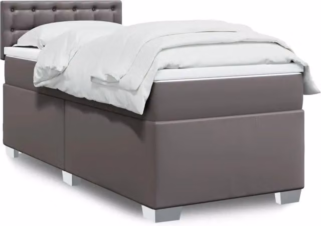 Letto a molle con materasso ibrido vidaXL in similpelle grigia e bianca, L/P/H: 90 x 190 cm