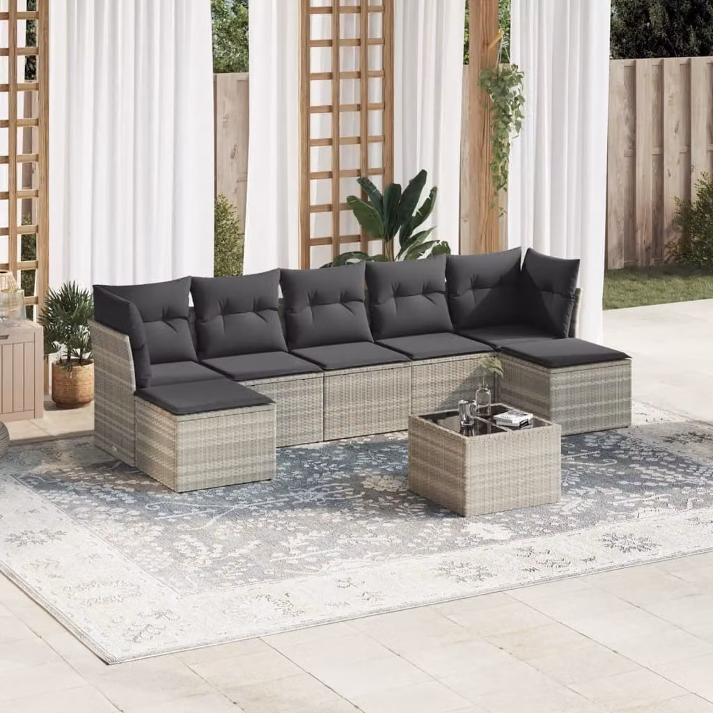 Maison Exclusive - Set Divano da Giardino 8pz con Cuscini Grigio Chiaro Polyrattan