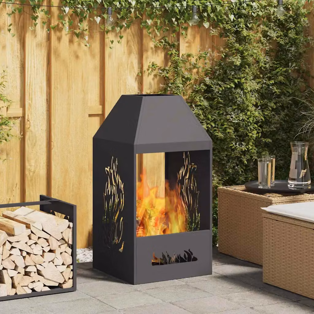 Braciere vidaXL in acciaio nero per legna L/P/H: 50 x 50 x 100 cm