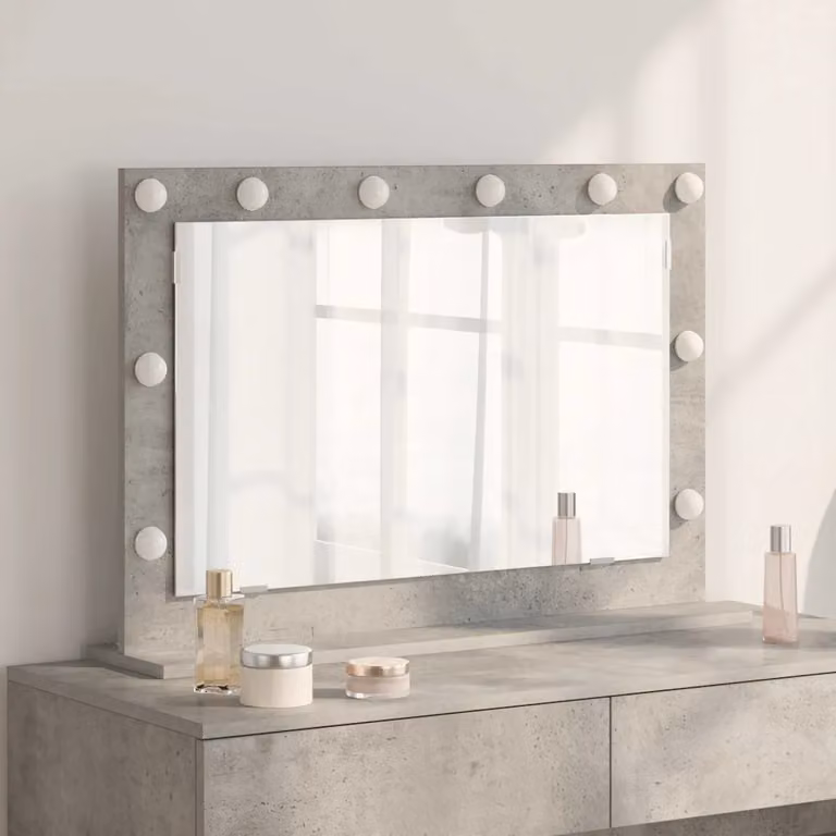 Specchio da vanità moderno vidaXL con luce LED, rettangolare, grigio cemento, L: 80 cm, P: 55 cm, H: 18 cm