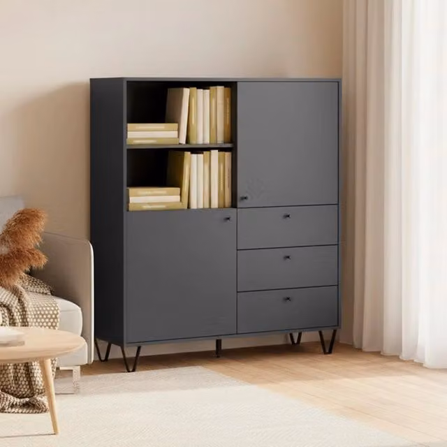 Credenza con ante cassetti e vano a giorno antracite ALDO6 123,6x40x135H