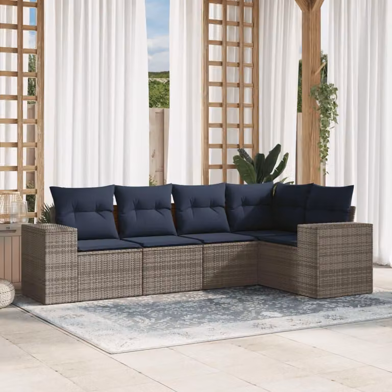 Maison Exclusive - Set di 5 divani da giardino con cuscini, grigio, polyrattan