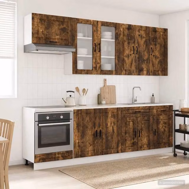 Unità Cucina PORTO 8 pz Rovere Fumo Legno ingegnerizzato 3438178