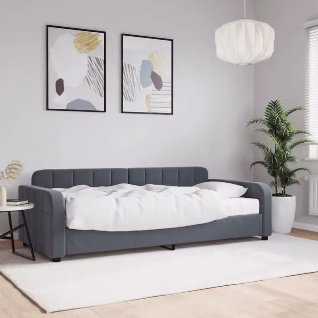 Divano Letto con Materasso-Sofa Letto-Daybed Grigio Scuro 90x200 cm in Velluto 463722