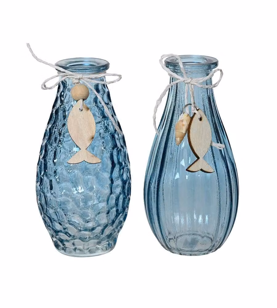 Kaemingk Vaso in Vetro Blu 6,6x14 cm per Fiori Decorativo da Tavolo