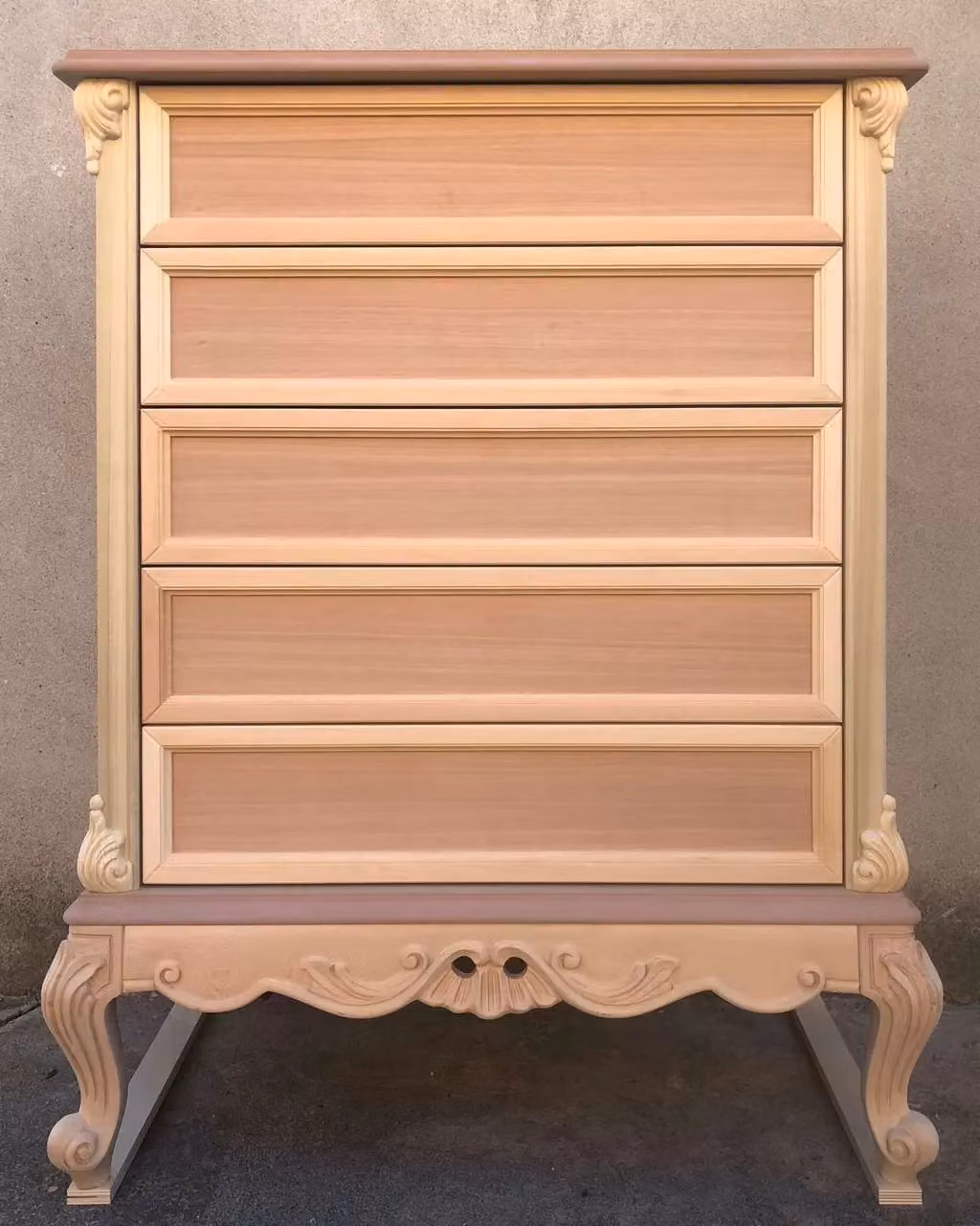 Cassettiera classica barocca con 5 cassetti in legno grezzo Mobili 2G L: 87 cm, P: 48 cm, H: 110 cm – 2