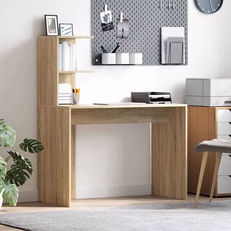 Scrivania moderna vidaXL in legno ingegnerizzato color rovere, L 102 x P 50 x H 124 cm
