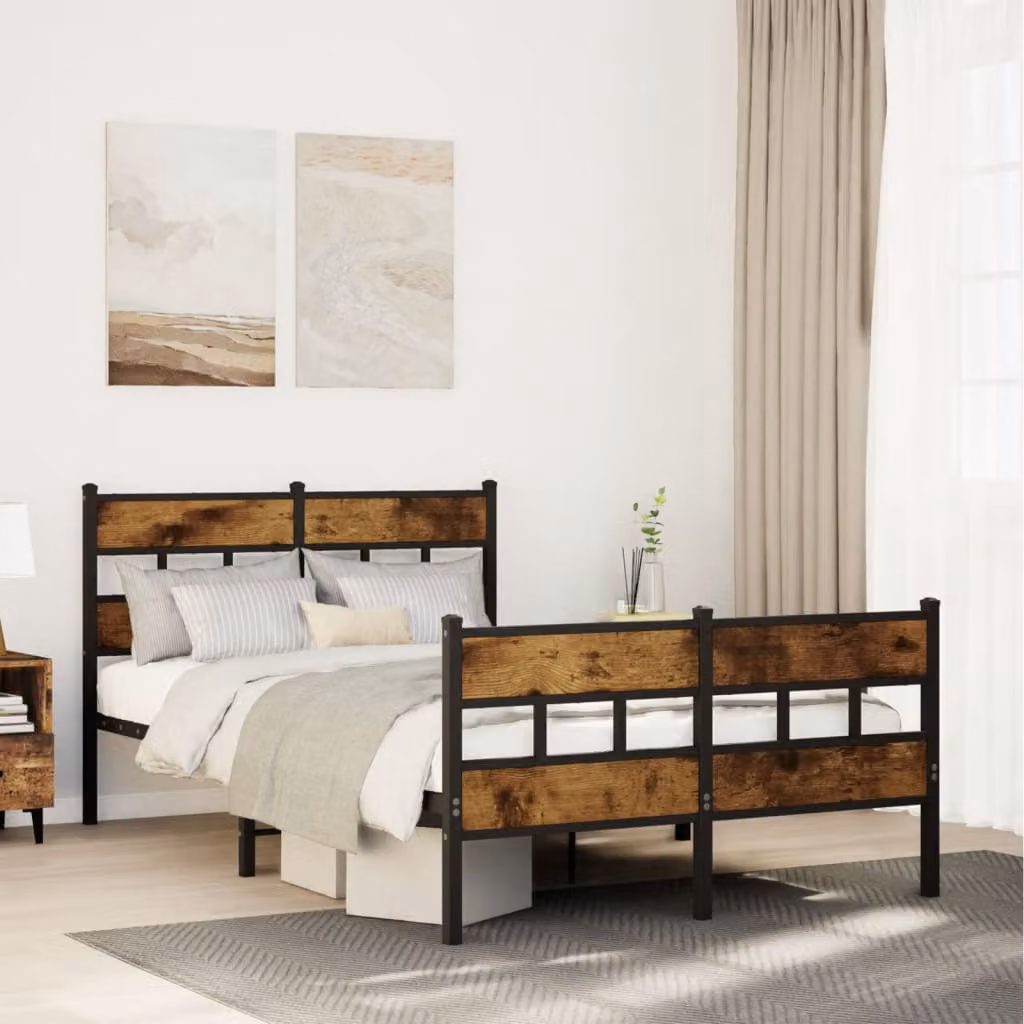 vidaXL Giroletto in metallo con doghe fisse colore Rovere Fumo L: 200 cm, P: 120 cm