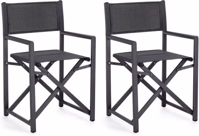 Set 2 Sedie Regista da Giardino 48x56x86h cm Taylor Grigio Scuro/Antracite