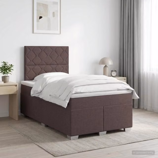 Letto box spring con materasso vidaXL in tessuto marrone e bianco L/P: 120 x 200 cm