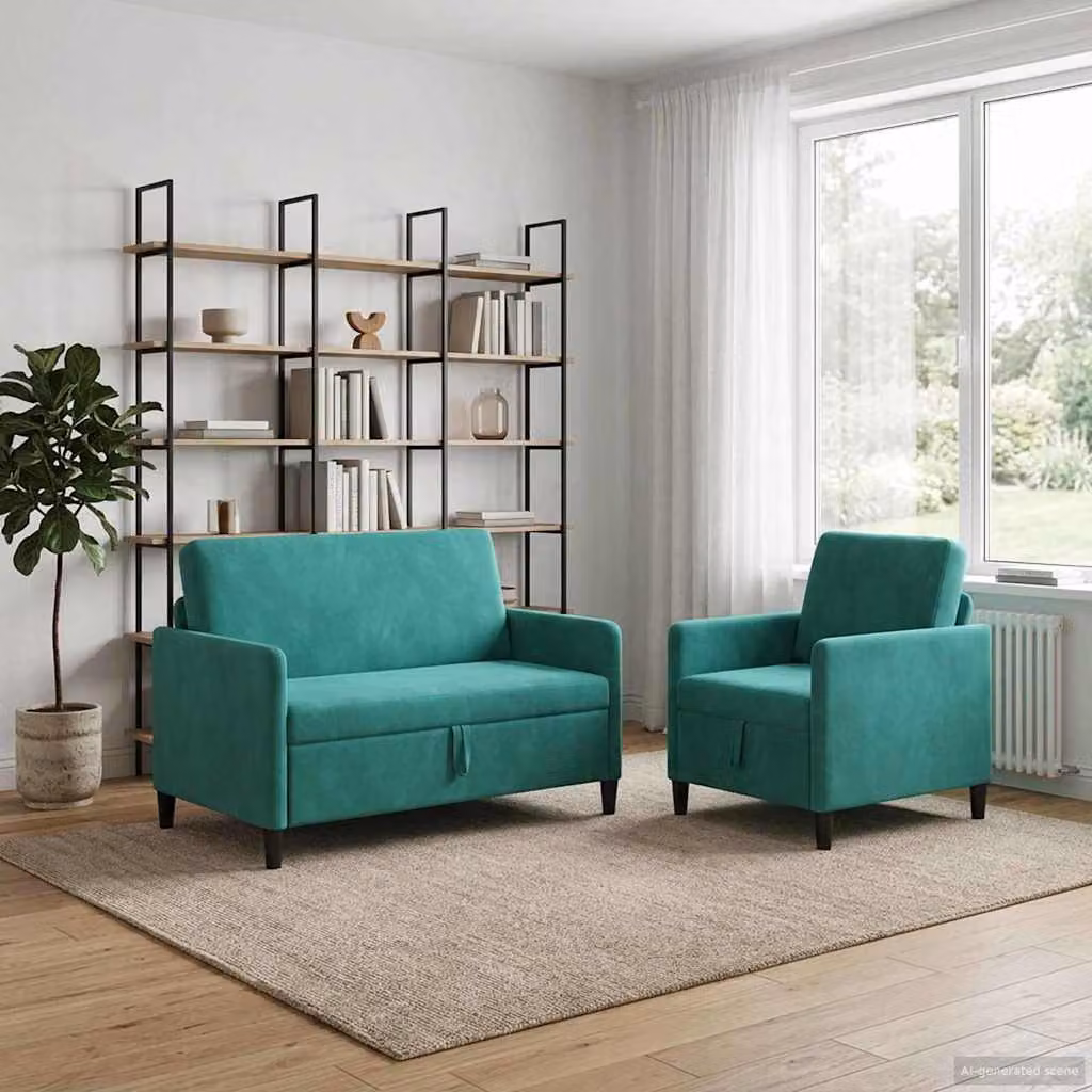 Set di 2 divani moderni vidaXL con contenitore a sollevamento, rivestimento in tessuto turchese e nero per il tuo soggiorno