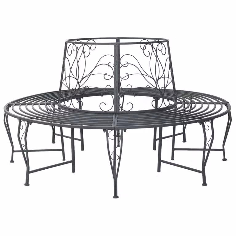 Panchina per alberi da 8 posti vidaXL in acciaio Grigio Argento Ø 160 x 89 cm
