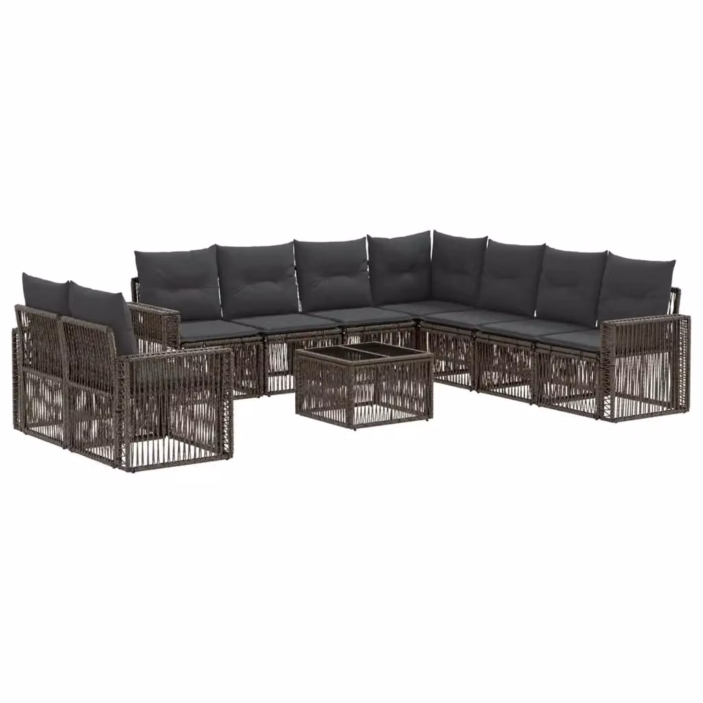 Set Divano da Giardino vidaXL in Polyrattan 10 Pezzi Grigio e Antracite con Cuscini e Tavolino – 2