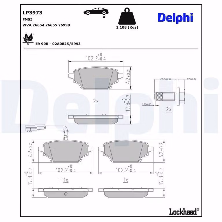 Set pastiglie freno posteriori DELPHI, compatibili con MERCEDES-BENZ Citan II Furgone (420) LP3973
