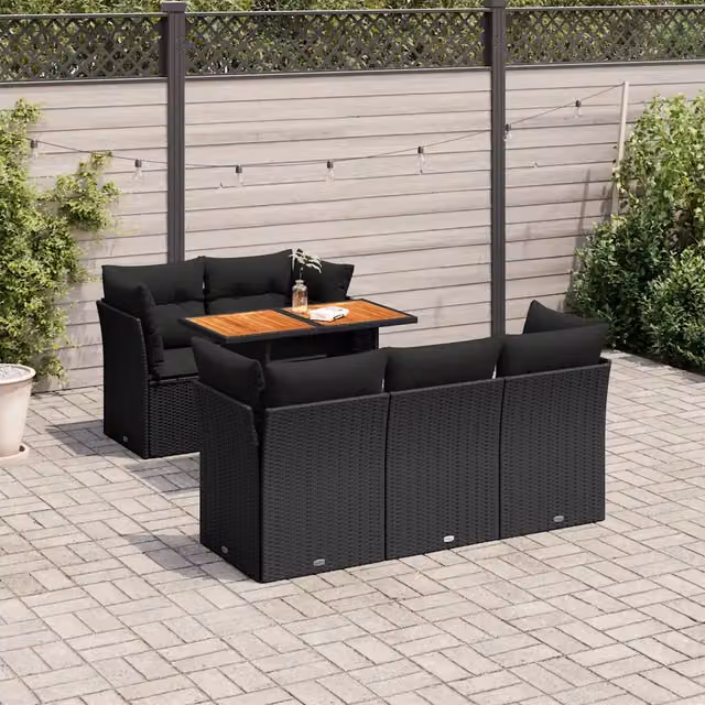 Set Divano da Giardino 6 pz con Cuscini Nero in Polyrattan 3326883