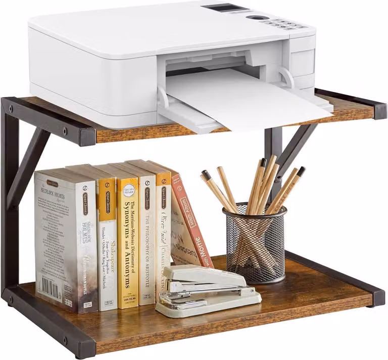 IBUYKE Supporto per stampante sotto la scrivania Carrello a 2 livelli con 4 ruote Scaffale in legno chiaro