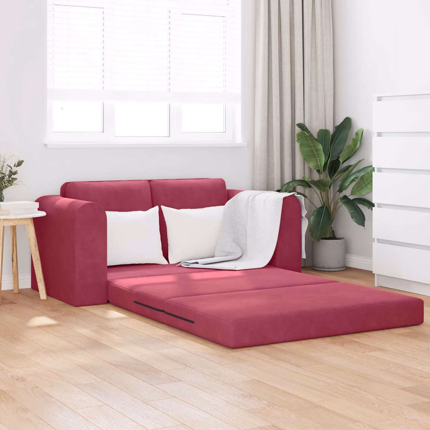 Divano letto vidaXL in velluto Rosso, L: 148 cm, P: 71 cm, H: 83 cm