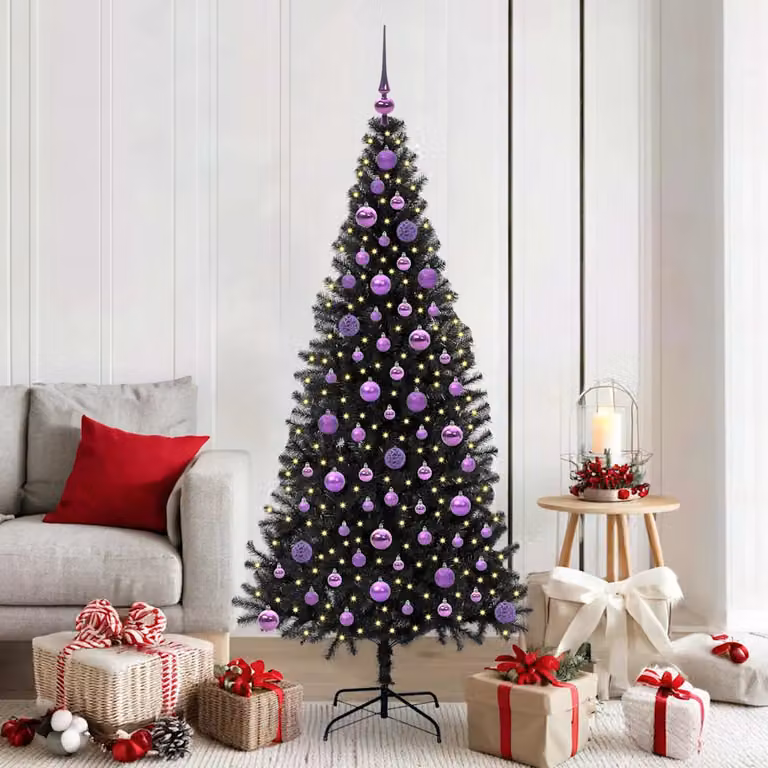 Albero di Natale moderno vidaXL nero con luci LED bianco caldo in PVC, Altezza: 180 cm