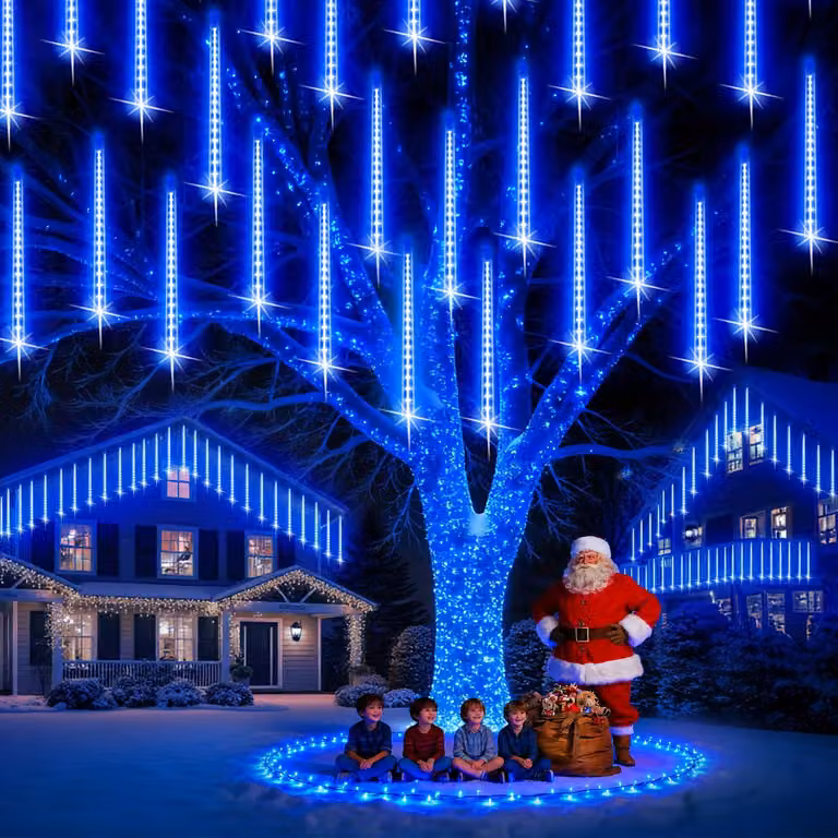 Catena luminosa a forma di meteora, con 16 elementi, 576 LED, colore blu, grado di protezione IP65