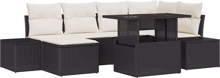 Set Divano da Giardino con archiviazione 7 pcs Nero Poly Rattan