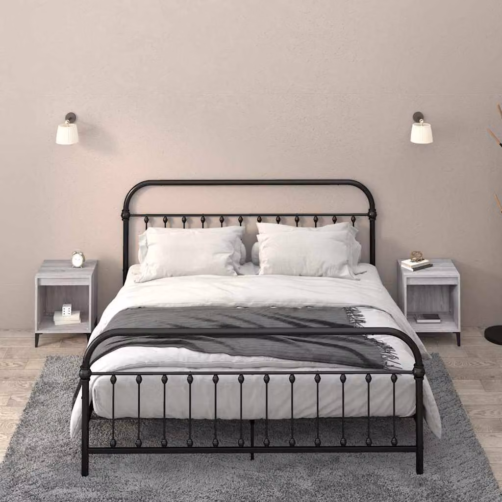 Set di 2 comodini moderni vidaXL in legno e metallo, colore grigio, L 40 cm x P 35 cm x H 50 cm