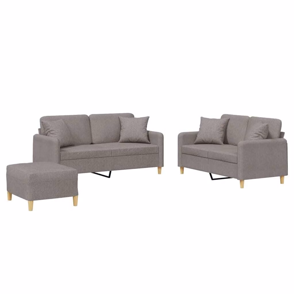 Set Divani 3 pz con Cuscini Tortora in Tessuto