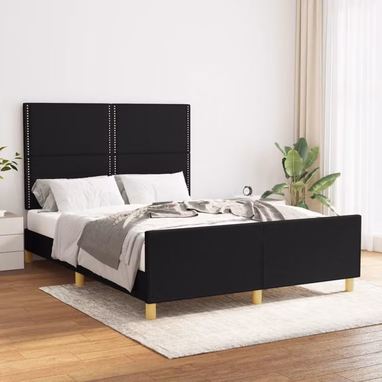 The Living Store Struttura letto con testiera nera 140x190 cm in tessuto