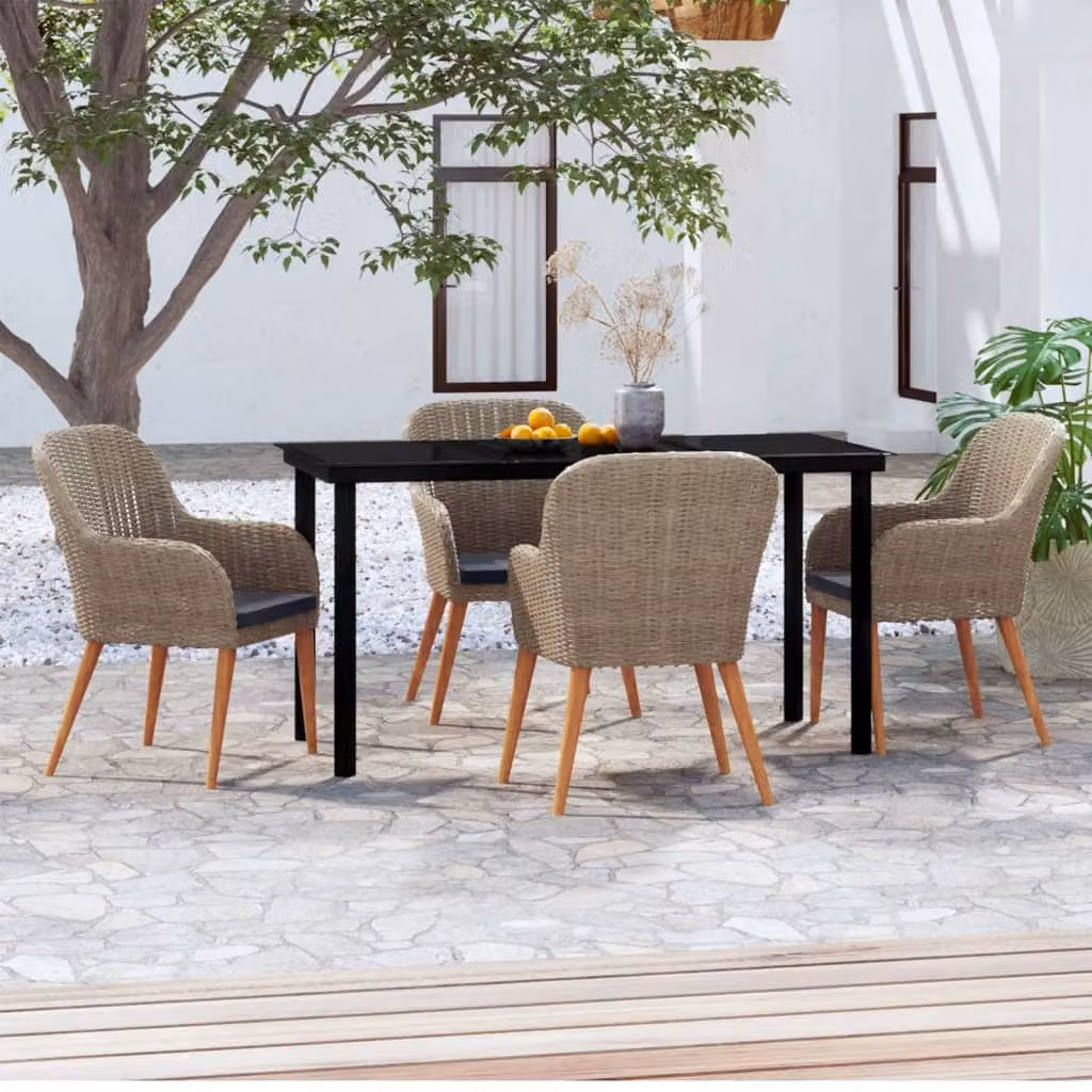 The Living Store Set da pranzo da giardino 5 pezzi con cuscini marrone