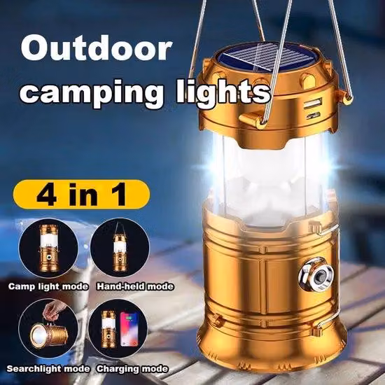 Lampada da campeggio a LED, lampada portatile di emergenza, ricaricabile tramite USB, telescopica, per kit di emergenza