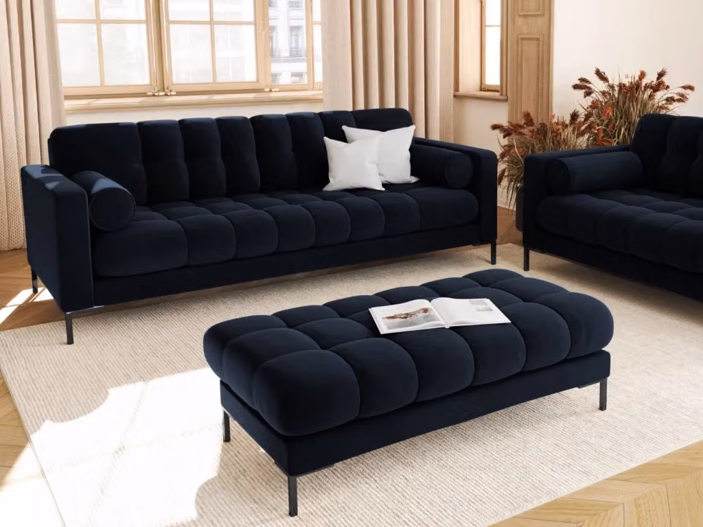 Divano Bali a 3 posti Cosmopolitan Design in velluto blu con struttura in metallo L: 177 cm, P: 75 cm, H: 92 cm – 2