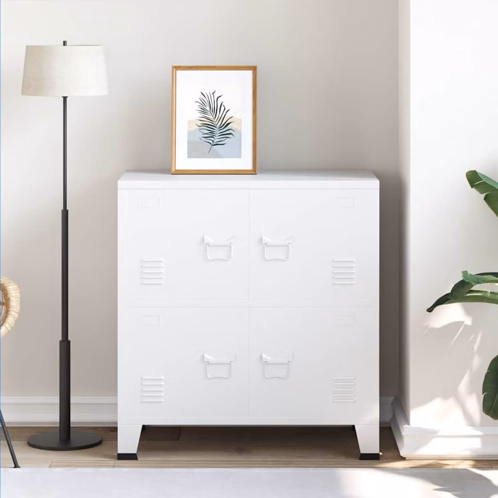 vidaXL Armadio Classificatore Industriale Bianco con Ante a Battente e Ripiani Interni L: 75 cm, P: 40 cm, H: 80 cm