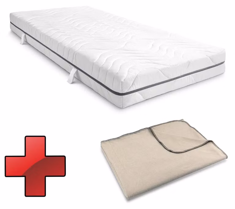 Materasso viscoelastico a 7 zone, modello Sleezzz Smart, dimensioni 80 x 200 cm, altezza 18 cm, livello di rigidità H3, con schiuma Air Memory. Inclusa coperta morbida Sleezzz® Smart, dimensioni 150 x 200 cm