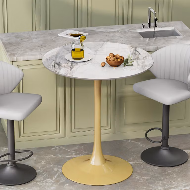 Tavolo da pranzo – Tavolo moderno con aspetto in marmo, piano resistente alle macchie e dettagli dorati