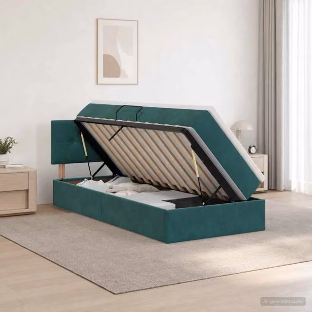 Letto con Contenitore vidaXL in Velluto Verde e Bianco L 100 cm x P 200 cm x H 88 cm