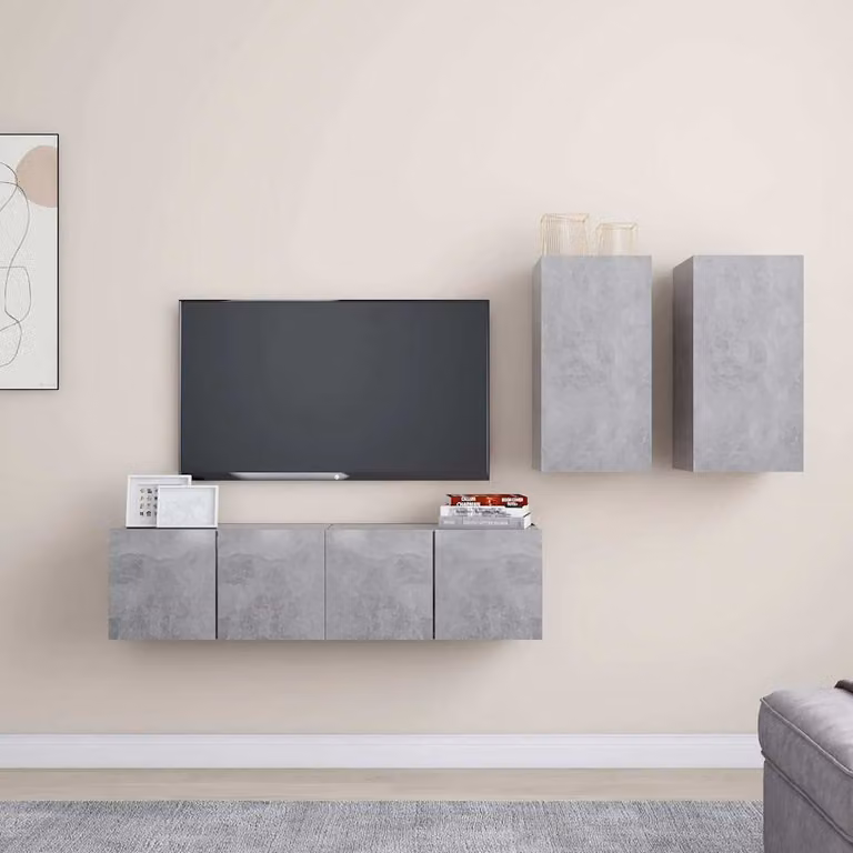 Set di mobili porta TV moderno vidaXL in legno e MDF, colore grigio, modello da appendere a parete