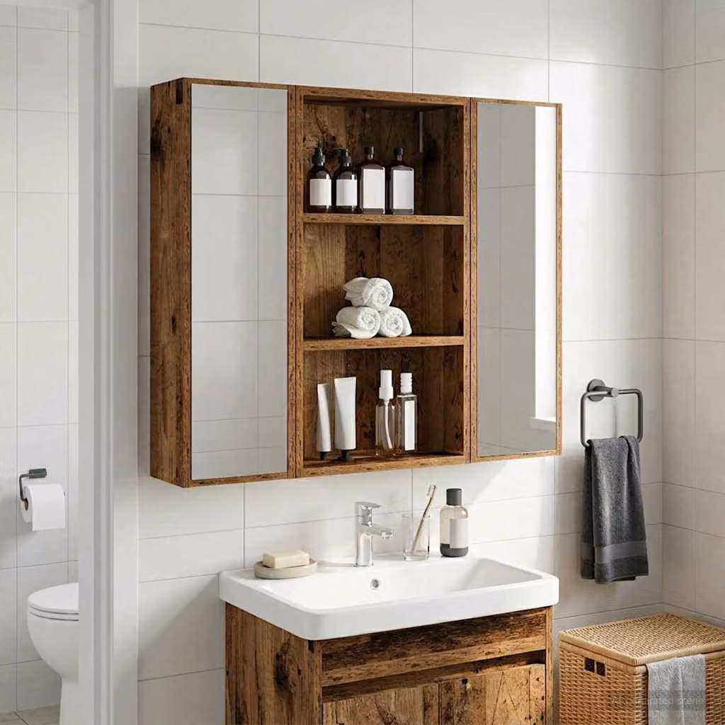 Armadio da bagno a muro vidaXL in legno marrone con ripiani interni e ante a battente L 40 cm x P 14 cm x H 70 cm